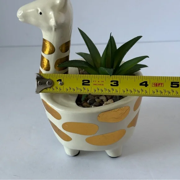 Gold Spotted Ivory Ceramic Giraffe Faux Succulent Planter Decor - Picture 8 of 8